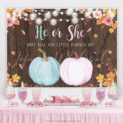 Lofaris He Or She Blue Pink Pumpkin Baby Shower Wood Backdrop