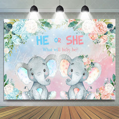 Lofaris He Or She Floral And Elephant Baby Shower Backdrop