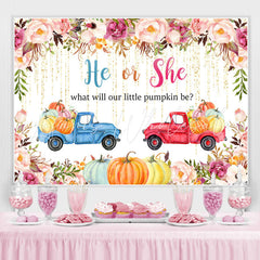 Lofaris He Or She Floral and Pumpkin Fall Baby Shower Backdrop