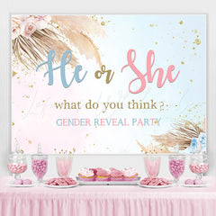 Lofaris Pink Floral Glitter Blue Backdrop for Gender Reveal