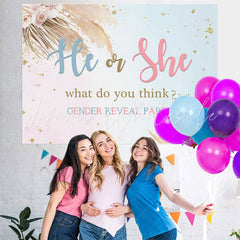 Lofaris Pink Floral Glitter Blue Backdrop for Gender Reveal