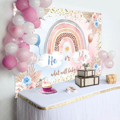 Lofaris He Or She Floral Rainbow Boho Gender Reveal Backdrop