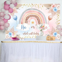 Lofaris He Or She Floral Rainbow Boho Gender Reveal Backdrop