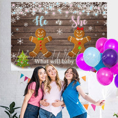 Lofaris He or She Gingerbread Man Wooden Baby Shower Backdrop