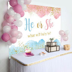 Lofaris He Or She Glitter Blue Pink Gender Reveal Backdrop