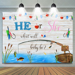 Lofaris He Or She Go Fishing Grey Wood Baby Shower Backdrop