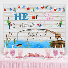 Lofaris He Or She Go Fishing Grey Wood Baby Shower Backdrop