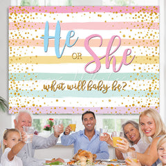 Lofaris He Or She Gold Glitter Baby Shower Backdrop Banner