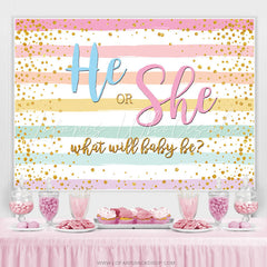 Lofaris He Or She Gold Glitter Baby Shower Backdrop Banner