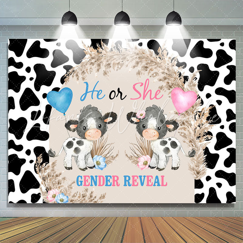 Lofaris He Or She Lovely Cow Balloon Gender Reveal Backdrop