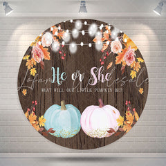 Lofaris He Or She Pumpkin Wood Round Baby Shower Backdrop