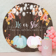 Lofaris He Or She Pumpkin Wood Round Baby Shower Backdrop