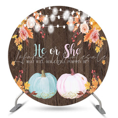 Lofaris He Or She Pumpkin Wood Round Baby Shower Backdrop