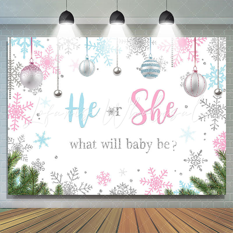 Lofaris He or She Silver Pellet Snowflake Baby Shower Backdrop