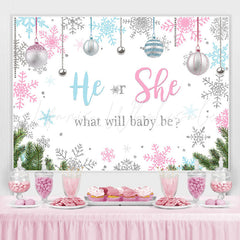 Lofaris He or She Silver Pellet Snowflake Baby Shower Backdrop