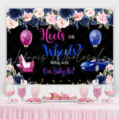 Lofaris Heels or Wheels Gender Reveal Floral Backdrop for Baby Shower