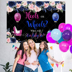 Lofaris Heels or Wheels Gender Reveal Floral Backdrop for Baby Shower