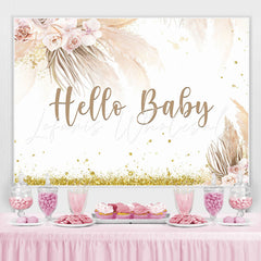 Lofaris Hello Baby Gold Glitter Floral Backdrop for Party Decor