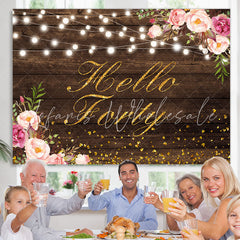 Lofaris Hello Forty Floral Gold Glitter Backdrop for Birthday