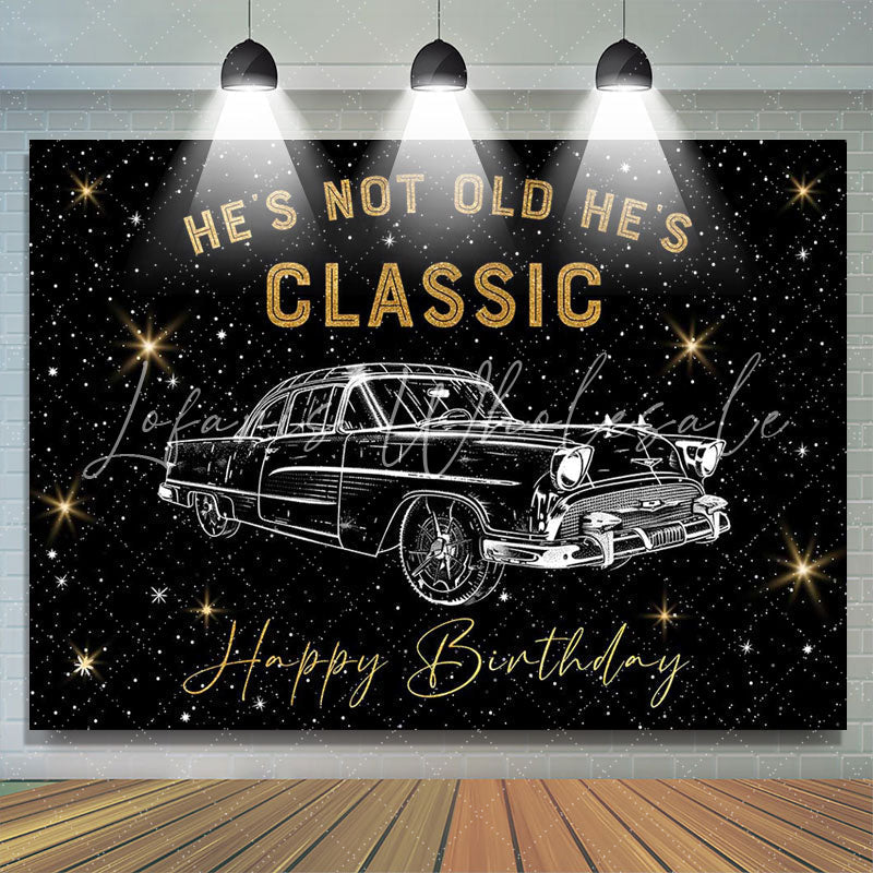 Lofaris Hes Classic Black Gold Car Birthday Party Backdrop