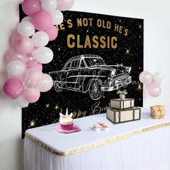 Lofaris Hes Classic Black Gold Car Birthday Party Backdrop