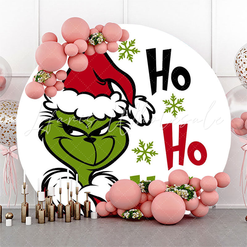 Lofaris Hoho Grinch Green Elf Snow Round Christmas Backdrop