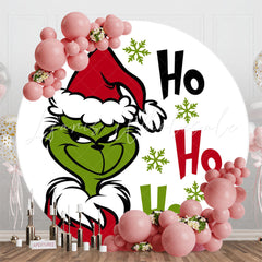 Lofaris Hoho Grinch Green Elf Snow Round Christmas Backdrop