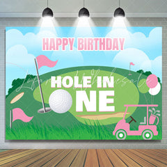 Lofaris Hole In One Pink Balloon Happy Birthday Backdrop