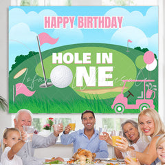 Lofaris Hole In One Pink Balloon Happy Birthday Backdrop