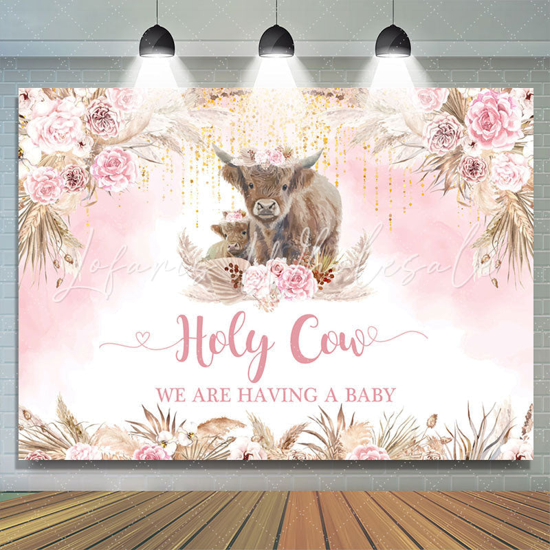 Lofaris Holy Cow Boho Pink Flowers Baby Shower Backdrop