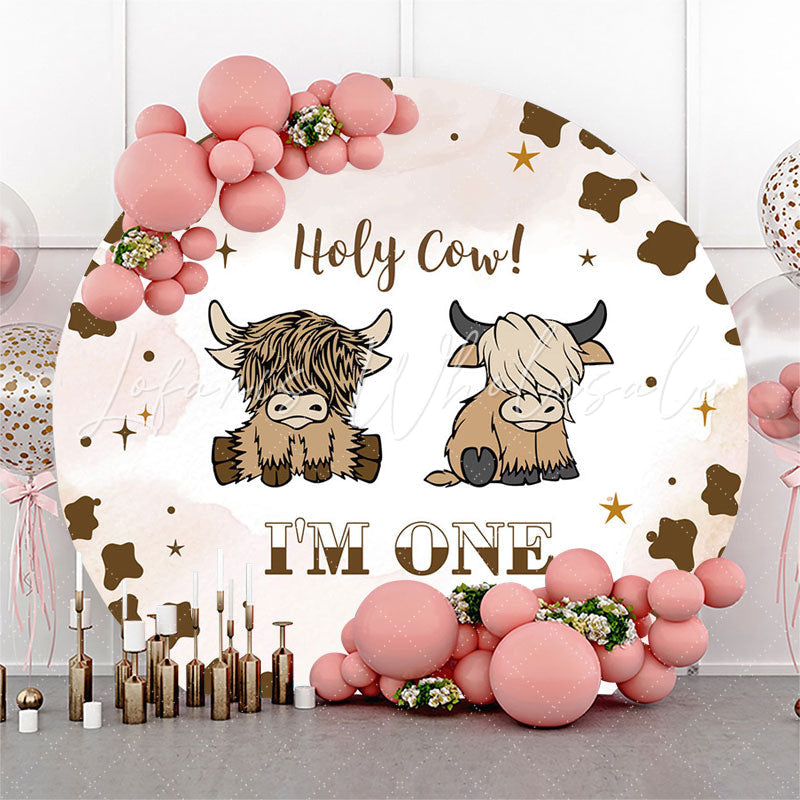 Lofaris Holy Cow Brown Pattern Round 1st Birthday Backdrop