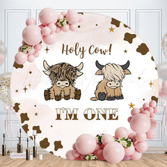 Lofaris Holy Cow Brown Pattern Round 1st Birthday Backdrop