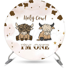 Lofaris Holy Cow Brown Pattern Round 1st Birthday Backdrop