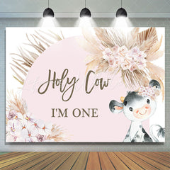 Lofaris Holy Cow Lovely Pink Happy 1St Birthday Backdrop