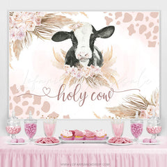 Lofaris Holy Cow Pink Floral Leave Gender Reveal Backdrop