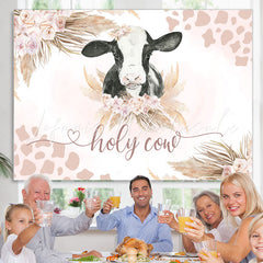 Lofaris Holy Cow Pink Floral Leave Gender Reveal Backdrop