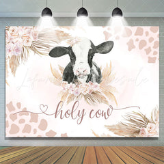 Lofaris Holy Cow Pink Floral Leave Gender Reveal Backdrop