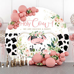 Lofaris Holy Cow Spot Pink Floral Circle Baby Shower Backdrop