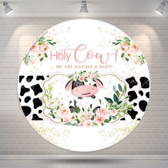 Lofaris Holy Cow Spot Pink Floral Circle Baby Shower Backdrop