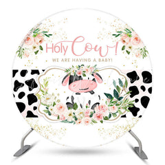 Lofaris Holy Cow Spot Pink Floral Circle Baby Shower Backdrop