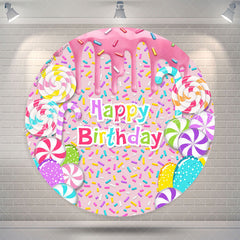 Lofaris Honey Candy Lollipop Circle Happy Birthday Backdrop