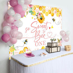 Lofaris Honeycomb Pink Floral Bees 1st Birthday Backdrop