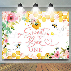 Lofaris Honeycomb Pink Floral Bees 1st Birthday Backdrop