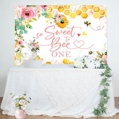 Lofaris Honeycomb Pink Floral Bees 1st Birthday Backdrop