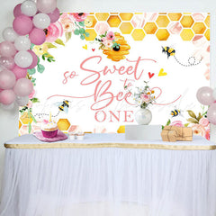 Lofaris Honeycomb Pink Floral Bees 1st Birthday Backdrop