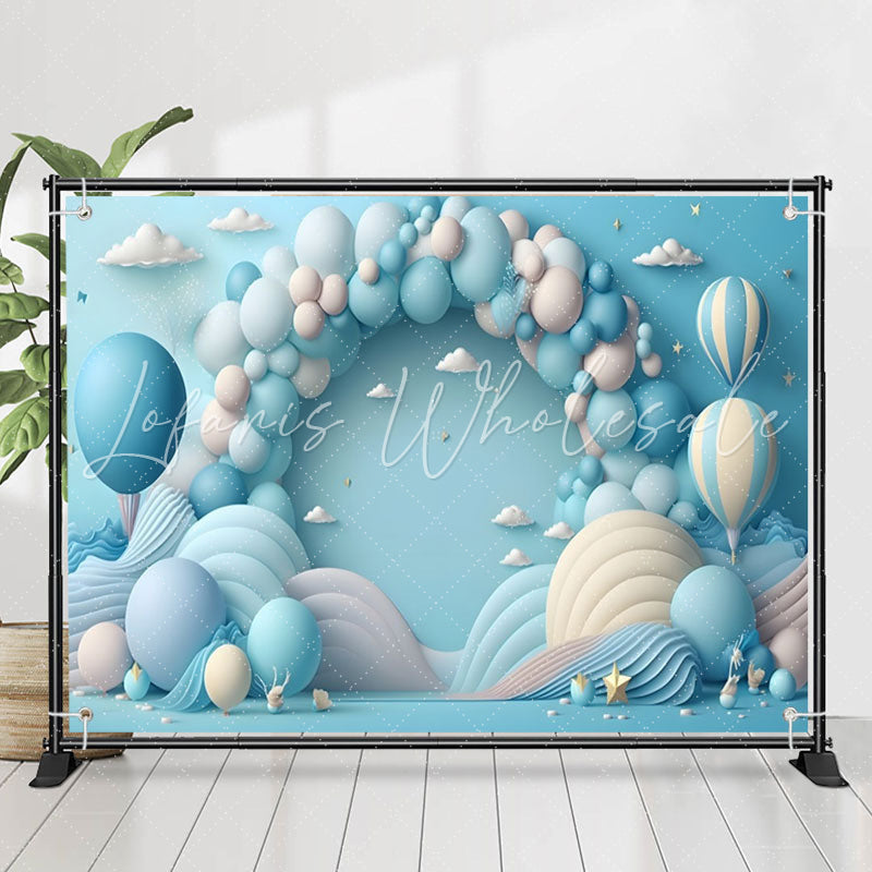 Lofaris Hot Air Balloon Blue cake smash Birthday Backdrop