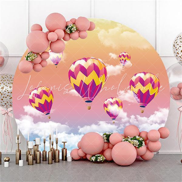 Lofaris Hot Air Balloon In The Sky Circle Birthday Backdrop