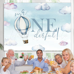 Lofaris Hot Air Balloon Mr Onederful Happy Birthday Backdrop