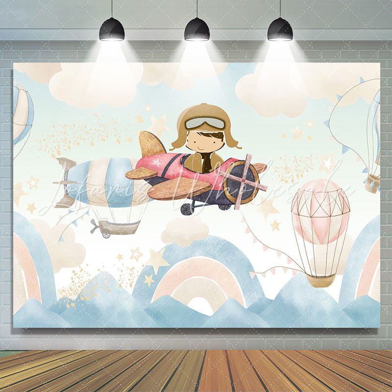 Lofaris Hot Air Balloon Pilot Birthday Backdrop For Boy