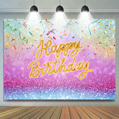 Lofaris Hot Pink And Blue Bokeh Glitter Happy Birthday Backdrop